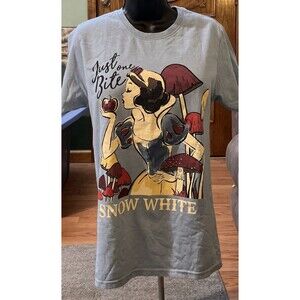 Snow White Graphic Tee MEDIUM Disney Princess JUST ONE BITE LIGHT BLUE
